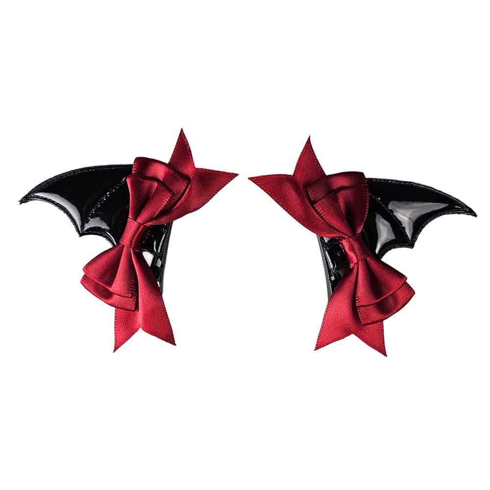Attitude Hair Dye - Bat Wing Horn Bow - set of 2 Haarclip - Zwart/Rood